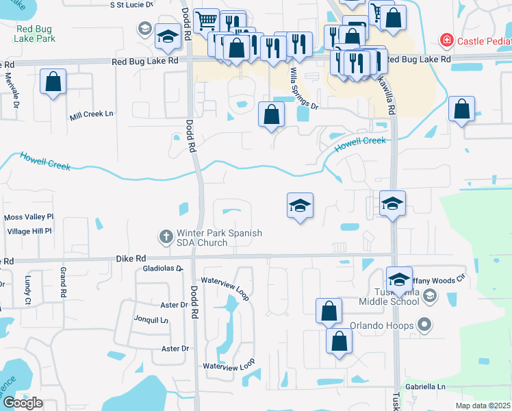 map of restaurants, bars, coffee shops, grocery stores, and more near 1548 Sugarwood Circle in Winter Park