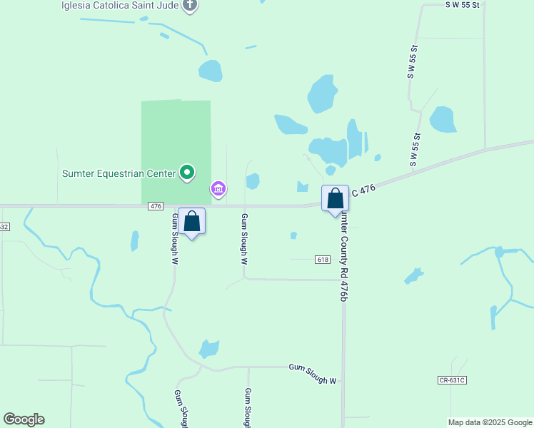 map of restaurants, bars, coffee shops, grocery stores, and more near 6257 County Road 476 in Bushnell