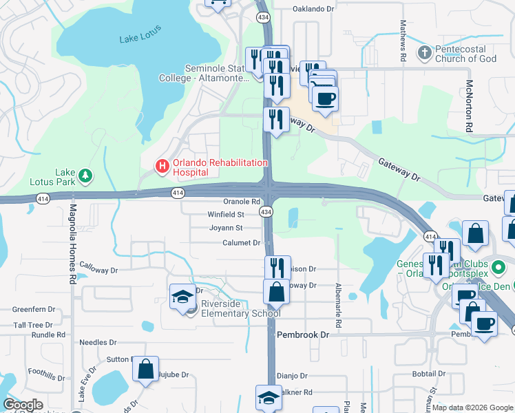 map of restaurants, bars, coffee shops, grocery stores, and more near 2903 Winfield Street in Orlando