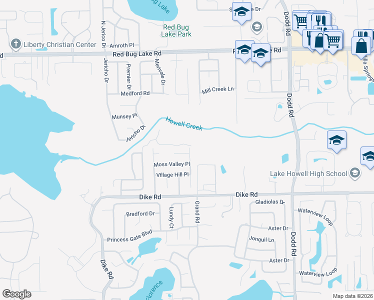 map of restaurants, bars, coffee shops, grocery stores, and more near 3045 Dikewood Court in Winter Park
