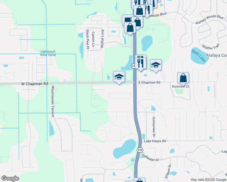 map of restaurants, bars, coffee shops, grocery stores, and more near 177 Easton Circle in Oviedo