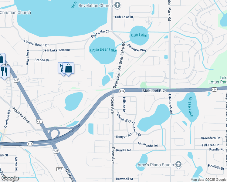 map of restaurants, bars, coffee shops, grocery stores, and more near Maitland Blvd & Bear Lake Rd in Lockhart