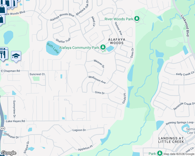 map of restaurants, bars, coffee shops, grocery stores, and more near 1042 McKinnon Avenue in Oviedo