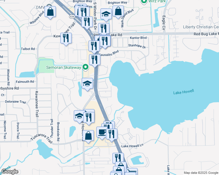 map of restaurants, bars, coffee shops, grocery stores, and more near 1158 Calle Del Norte in Casselberry
