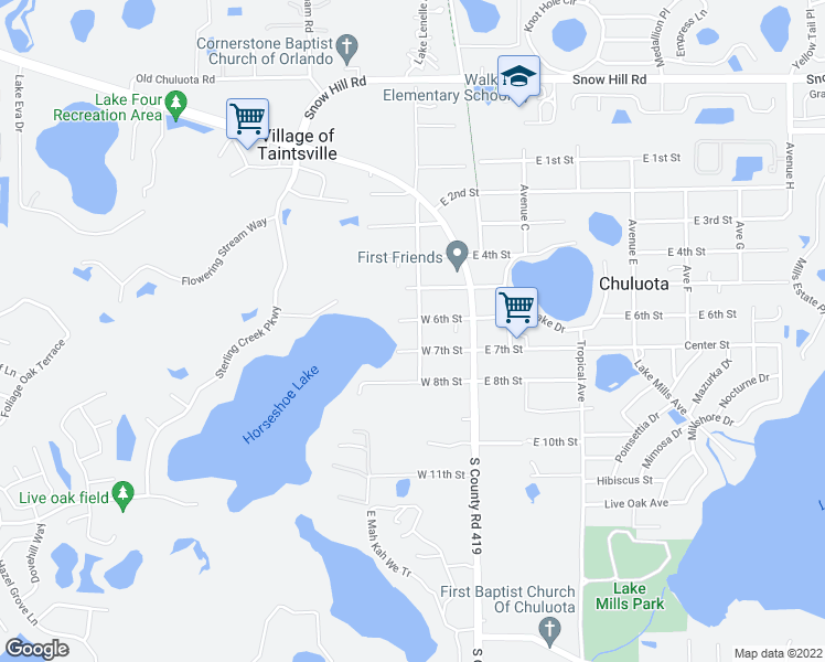 map of restaurants, bars, coffee shops, grocery stores, and more near 310 Langford Drive in Chuluota