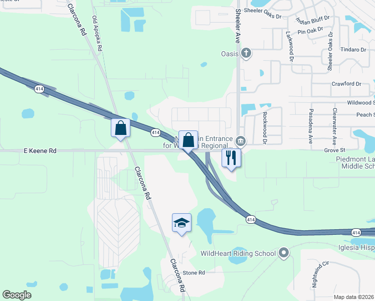 map of restaurants, bars, coffee shops, grocery stores, and more near 2419 Liner Avenue in Apopka