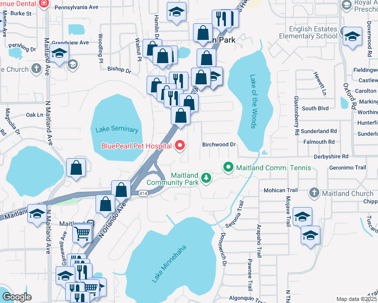 map of restaurants, bars, coffee shops, grocery stores, and more near 220 Cherrywood Gardens Drive in Maitland