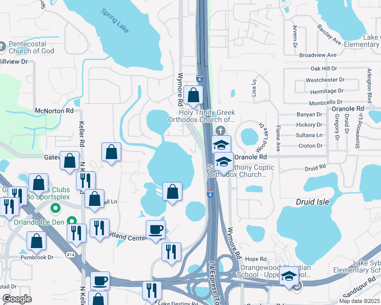 map of restaurants, bars, coffee shops, grocery stores, and more near 958 Lake Destiny Road in Altamonte Springs