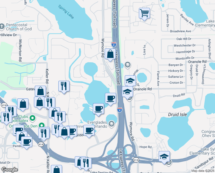 map of restaurants, bars, coffee shops, grocery stores, and more near 958 Lake Destiny Road in Altamonte Springs