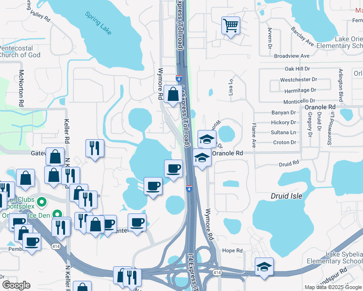 map of restaurants, bars, coffee shops, grocery stores, and more near 974 North Lake Destiny Road in Altamonte Springs
