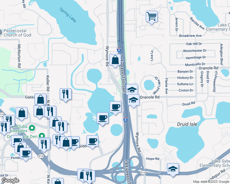 map of restaurants, bars, coffee shops, grocery stores, and more near 958 Lake Destiny Road in Altamonte Springs