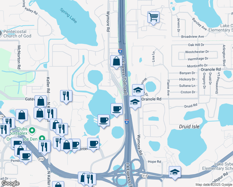 map of restaurants, bars, coffee shops, grocery stores, and more near 960 Lake Destiny Road in Altamonte Springs