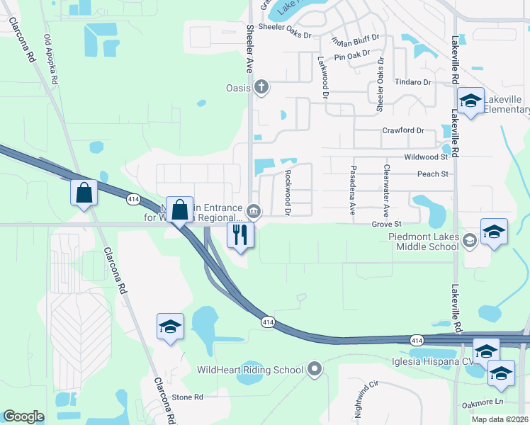 map of restaurants, bars, coffee shops, grocery stores, and more near 2135 Cobblefield Circle in Apopka