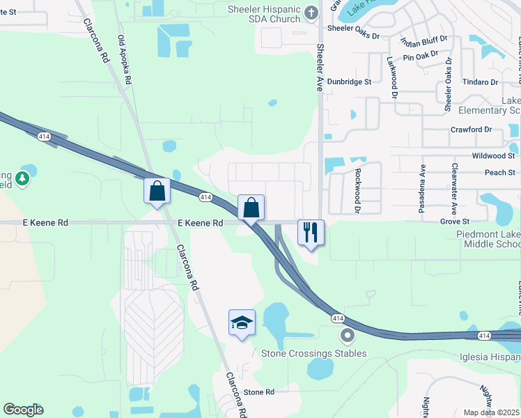 map of restaurants, bars, coffee shops, grocery stores, and more near 2419 Liner Avenue in Apopka