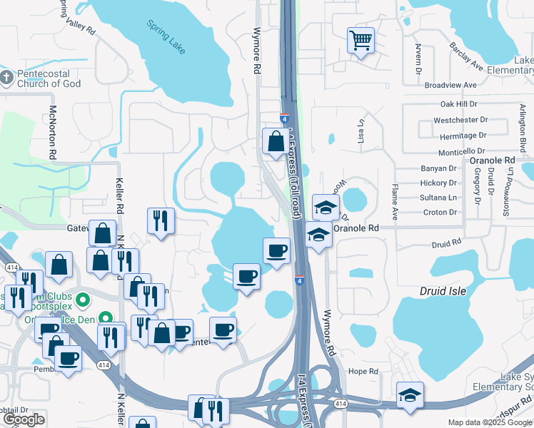 map of restaurants, bars, coffee shops, grocery stores, and more near 958 Lake Destiny Road in Altamonte Springs