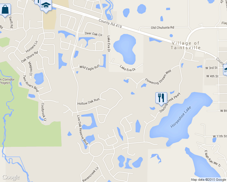 map of restaurants, bars, coffee shops, grocery stores, and more near 2281 Foliage Oak Terrace in Oviedo