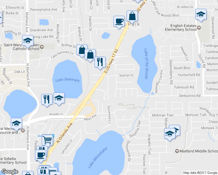 map of restaurants, bars, coffee shops, grocery stores, and more near 220 Cherrywood Gardens Drive in Maitland