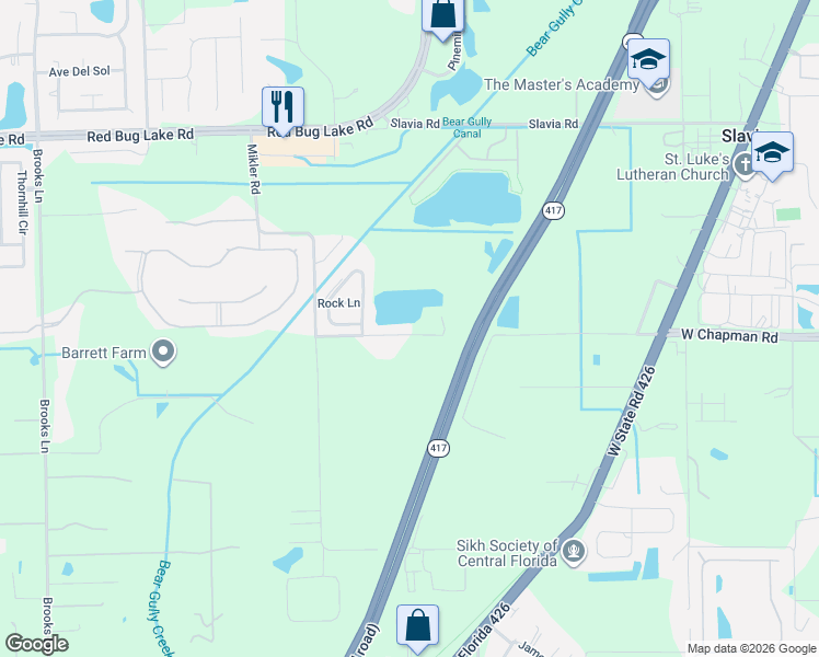 map of restaurants, bars, coffee shops, grocery stores, and more near 2521 Morning Star Place in Oviedo