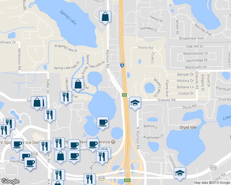 map of restaurants, bars, coffee shops, grocery stores, and more near 958 Lake Destiny Road in Altamonte Springs