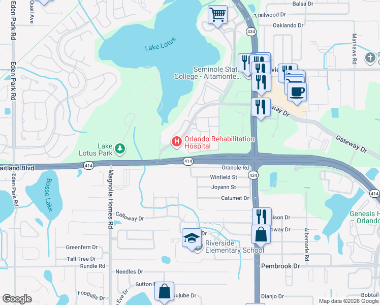 map of restaurants, bars, coffee shops, grocery stores, and more near 875 Grand Regency Pointe in Altamonte Springs