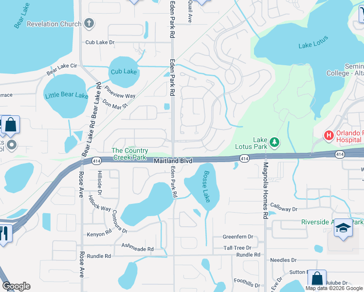 map of restaurants, bars, coffee shops, grocery stores, and more near 967 Southridge Trail in Altamonte Springs