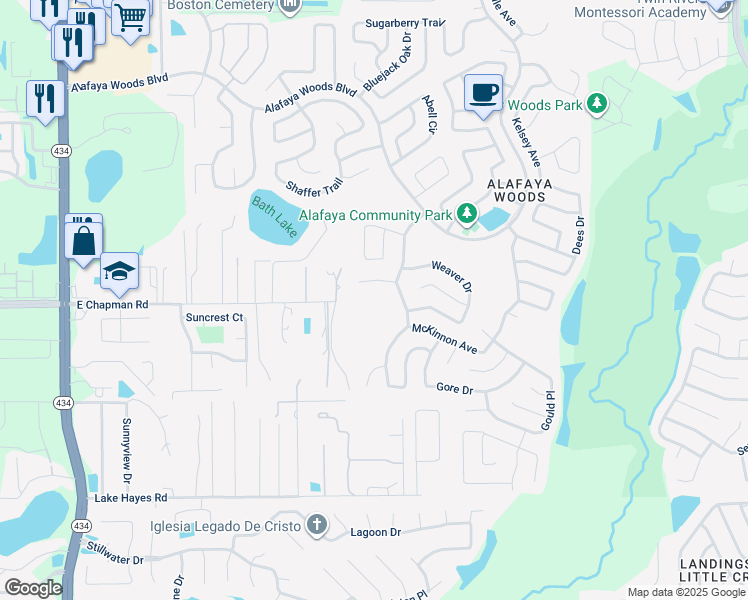 map of restaurants, bars, coffee shops, grocery stores, and more near 1010 Ragsdale Road in Oviedo