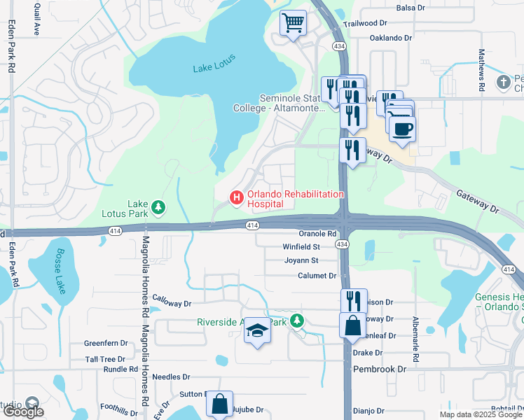 map of restaurants, bars, coffee shops, grocery stores, and more near 875 Grand Regency Pointe in Altamonte Springs