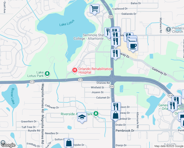 map of restaurants, bars, coffee shops, grocery stores, and more near 845 Grand Regency Pointe in Altamonte Springs