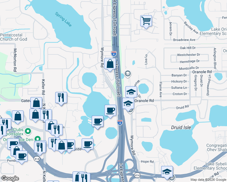 map of restaurants, bars, coffee shops, grocery stores, and more near 958 Lake Destiny Road in Altamonte Springs