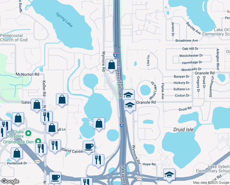 map of restaurants, bars, coffee shops, grocery stores, and more near 958 Lake Destiny Road in Altamonte Springs