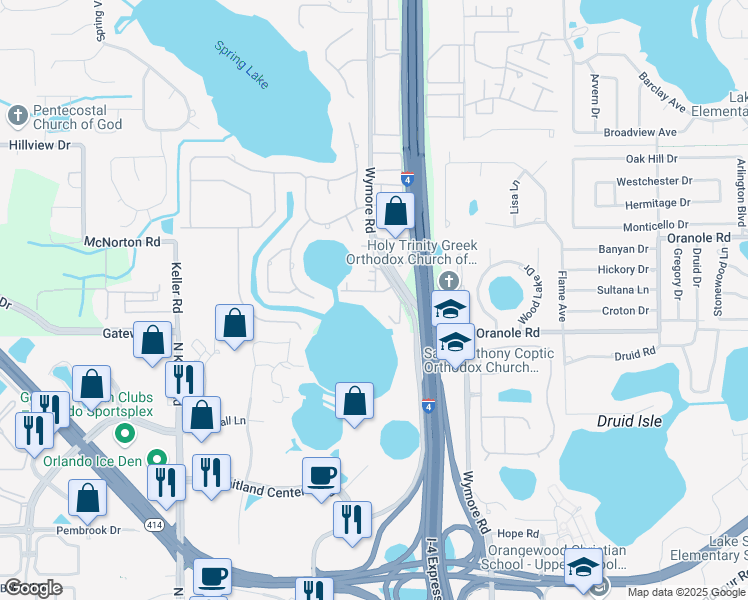 map of restaurants, bars, coffee shops, grocery stores, and more near 958 Lake Destiny Road in Altamonte Springs