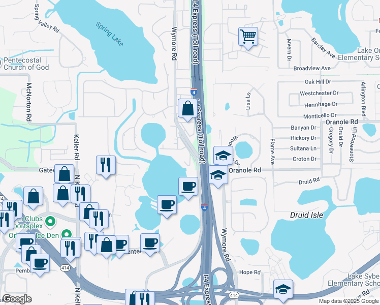 map of restaurants, bars, coffee shops, grocery stores, and more near 952 Lake Destiny Road in Altamonte Springs