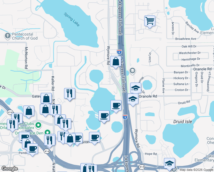 map of restaurants, bars, coffee shops, grocery stores, and more near 958 Lake Destiny Road in Altamonte Springs