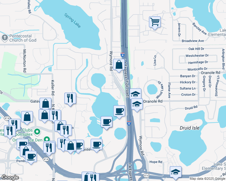 map of restaurants, bars, coffee shops, grocery stores, and more near 958 Lake Destiny Road in Altamonte Springs