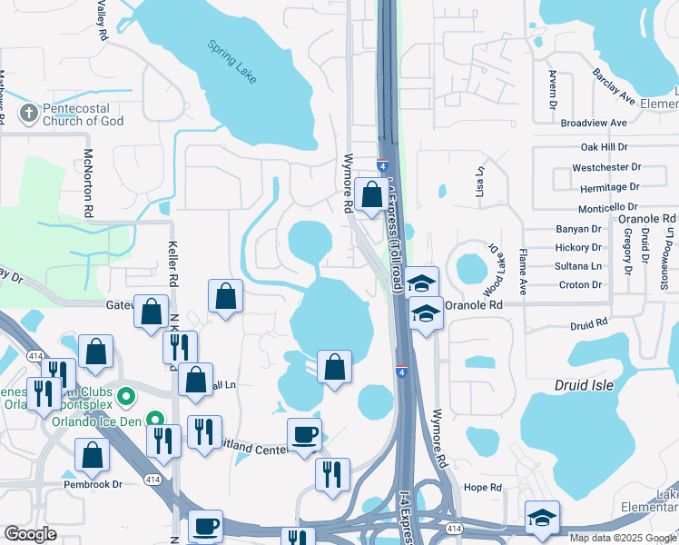 map of restaurants, bars, coffee shops, grocery stores, and more near 928 Lake Destiny Road in Altamonte Springs