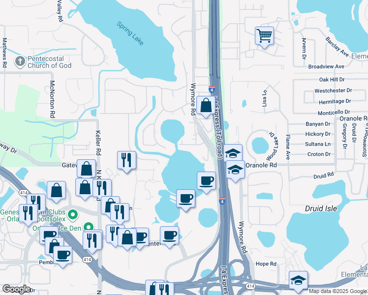 map of restaurants, bars, coffee shops, grocery stores, and more near 928 Lake Destiny Road in Altamonte Springs