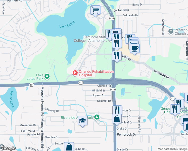 map of restaurants, bars, coffee shops, grocery stores, and more near 845 Grand Regency Pointe in Altamonte Springs