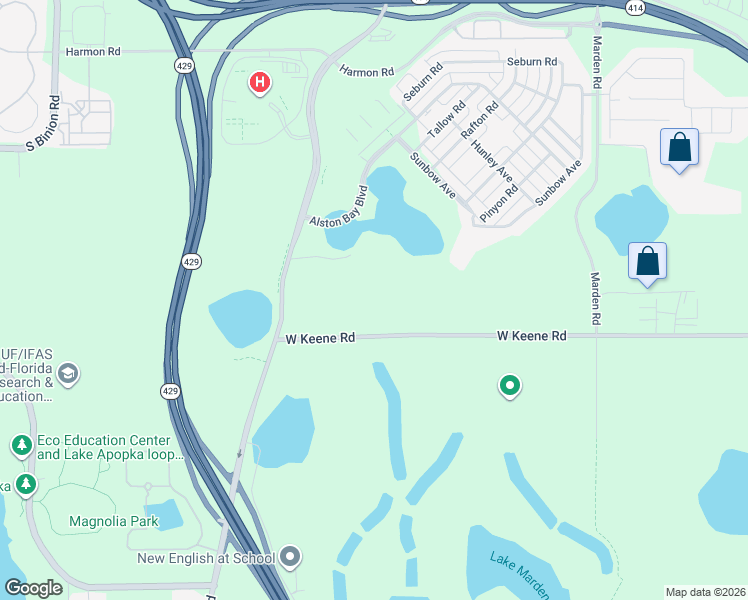 map of restaurants, bars, coffee shops, grocery stores, and more near 1519 West Keene Road in Apopka