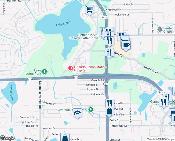 map of restaurants, bars, coffee shops, grocery stores, and more near 843 Grand Regency Pointe in Altamonte Springs
