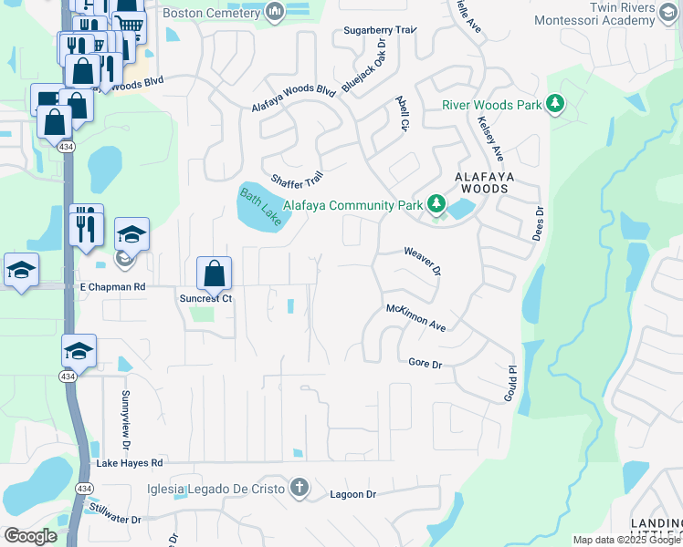 map of restaurants, bars, coffee shops, grocery stores, and more near 1010 Ragsdale Road in Oviedo