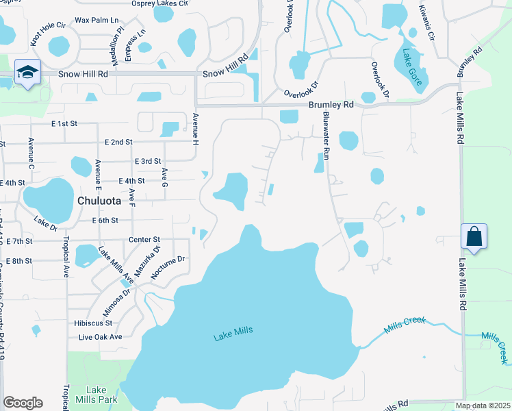 map of restaurants, bars, coffee shops, grocery stores, and more near 911 Mills Estate Place in Chuluota