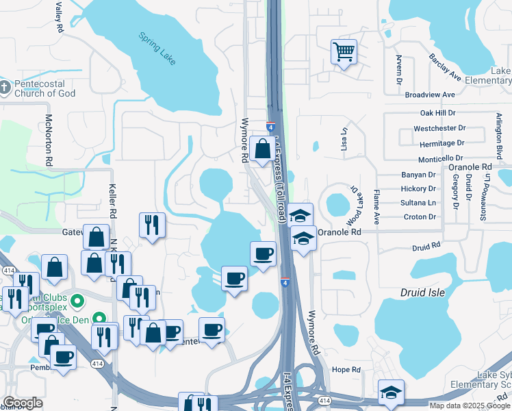 map of restaurants, bars, coffee shops, grocery stores, and more near 958 Lake Destiny Road in Altamonte Springs