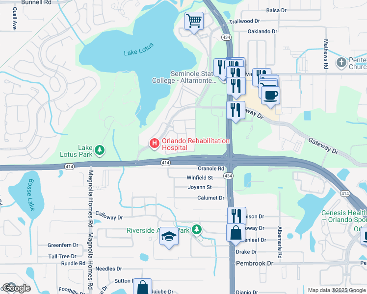 map of restaurants, bars, coffee shops, grocery stores, and more near 875 Grand Regency Pointe in Altamonte Springs