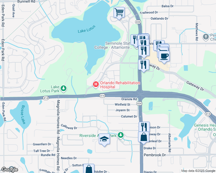 map of restaurants, bars, coffee shops, grocery stores, and more near 875 Grand Regency Pointe in Altamonte Springs