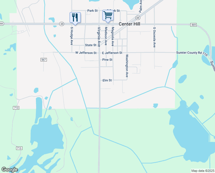 map of restaurants, bars, coffee shops, grocery stores, and more near 54 Mark Lane in Center Hill