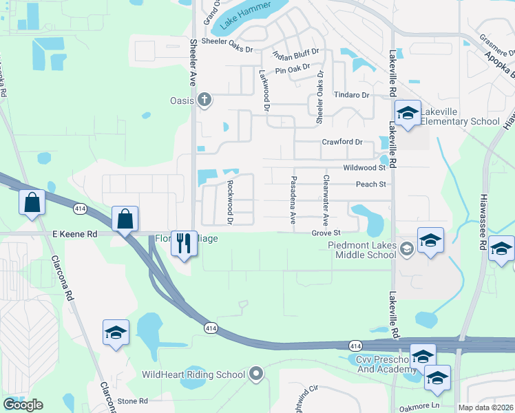 map of restaurants, bars, coffee shops, grocery stores, and more near 2312 Cobblefield Circle in Apopka