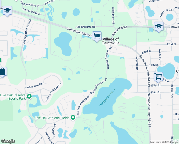 map of restaurants, bars, coffee shops, grocery stores, and more near 4060 Flowering Stream Way in Oviedo