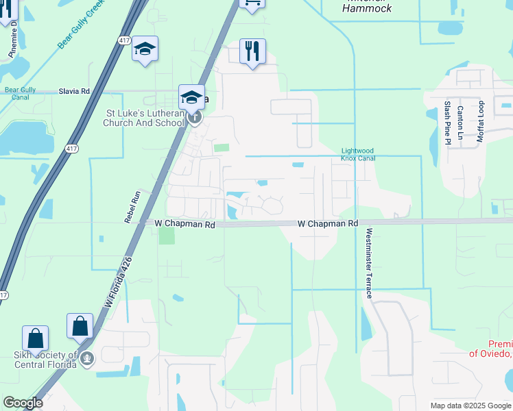 map of restaurants, bars, coffee shops, grocery stores, and more near 1303 Haven Drive in Oviedo