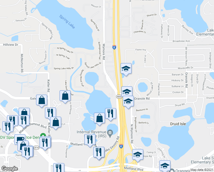map of restaurants, bars, coffee shops, grocery stores, and more near 902 Lake Destiny Road in Altamonte Springs