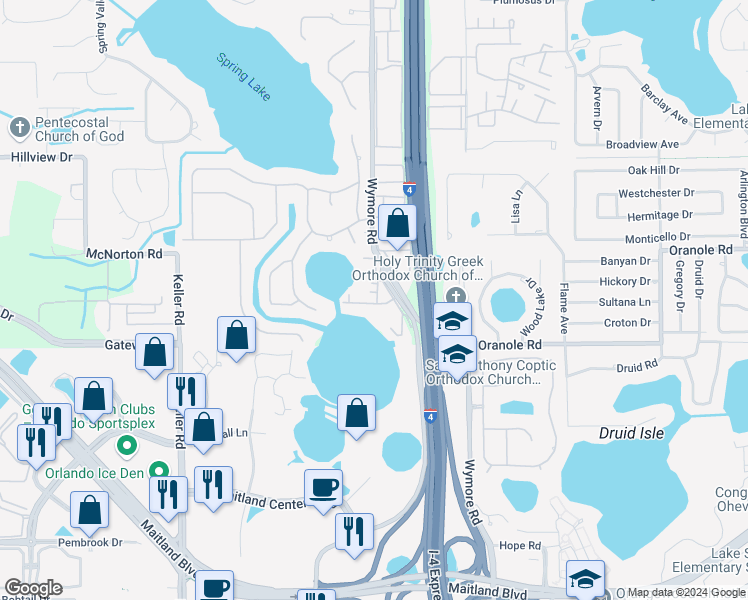 map of restaurants, bars, coffee shops, grocery stores, and more near 928 Lake Destiny Road in Altamonte Springs